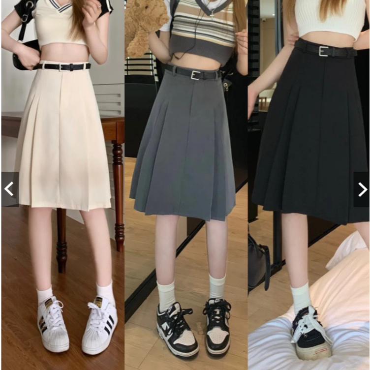 Chân Váy Chữ A Xếp Ly Phong Cách Hàn Quốc Kèm Đai Da (Tặng Kèm)_SHOPNGOCTRANG10_Thời Trang Công Sở 2024_CV124NT