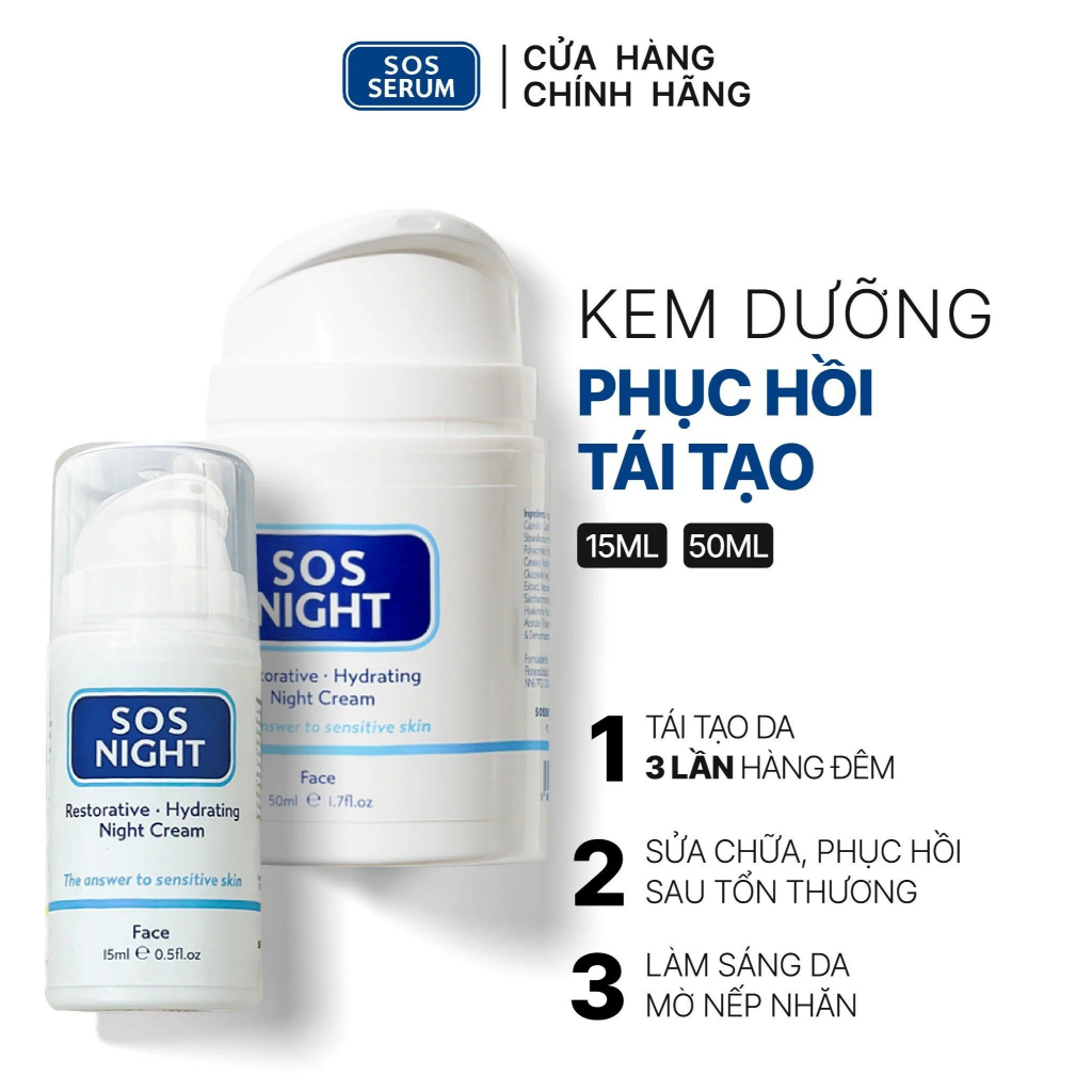 Kem dưỡng da ban đêm phục hồi, tái tạo SOS NIGHT Anh [SOS SERUM]