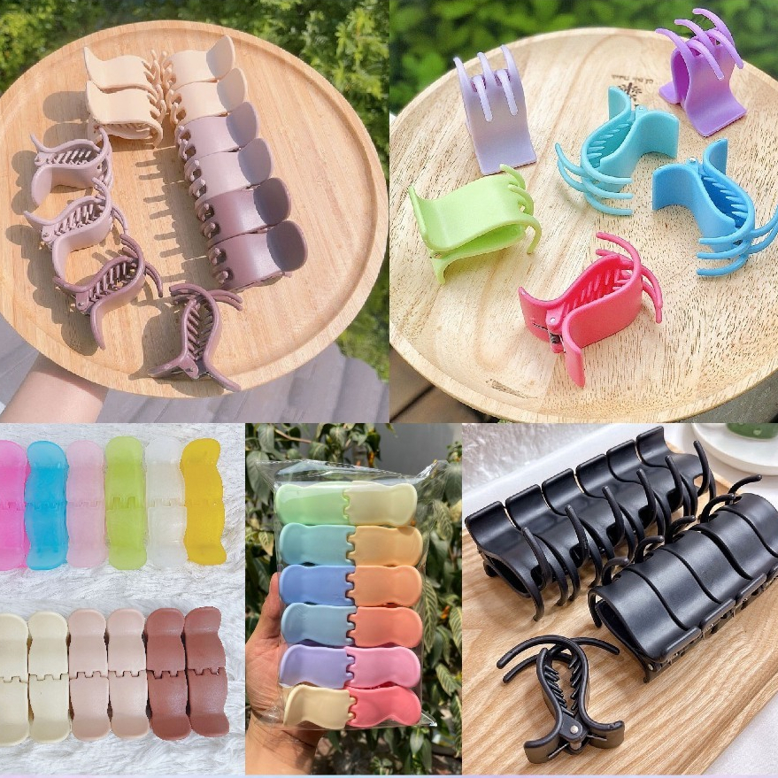 Kẹp Tóc Càng Cua 3 Răng, 5 Răng Nhựa Nhám, Bóng Nhiều Màu Xinh Xắn Phụ Kiện Tóc Nữ Empoli