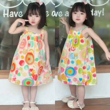 Váy bé gái , Váy 2 dây thô sắc màu tươi đẹp cho bé , Váy dây Pony cầu vồng cho bé gái , Đầm bé gái 1-6t (8-26kg) N0121B