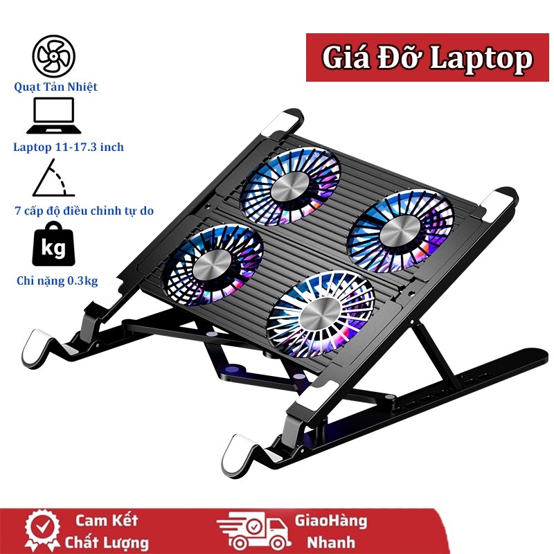 Đế tản nhiệt laptop Giá đỡ Laptop máy tính bảng mcbook làm mát nhanh đèn led gaming quạt chống ồn 7 mức chỉnh độ cao
