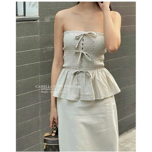 Áo Cúp Ngực Nhún Linen 3 Nơ SODA TOP