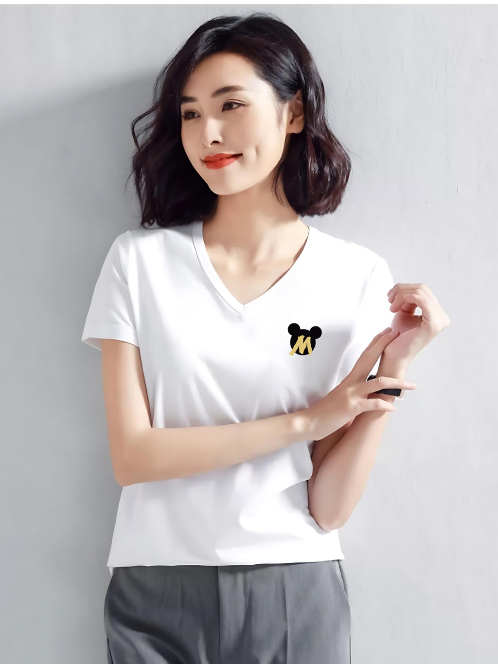 Ảnh Áo phông nữ cổ tim form vừa - Áo thun LOZA cổ - G0166 2
