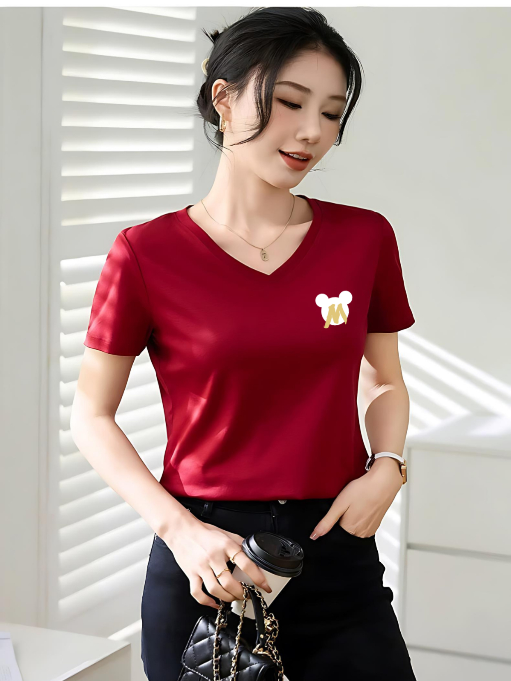 Ảnh Áo phông nữ cổ tim form vừa - Áo thun LOZA cổ - G0166 3