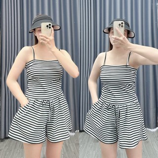 Set bigsize Quần Đùi Kèm Áo Dây Chất Liệu Thun Gân Co Giãn Thấm Hút Mồ Hôi SET19
