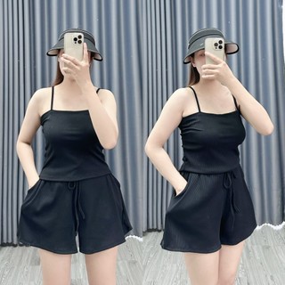 Set bigsize Quần Đùi Kèm Áo Dây Chất Liệu Thun Gân Co Giãn Thấm Hút Mồ Hôi SET19