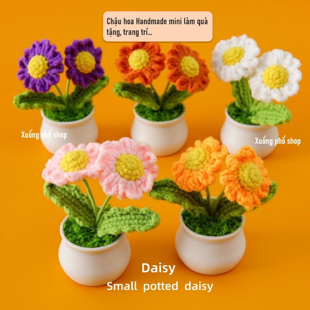 [Hỏa tốc] Chậu hoa len móc mini handmade trang trí để bàn, làm quà tặng ...