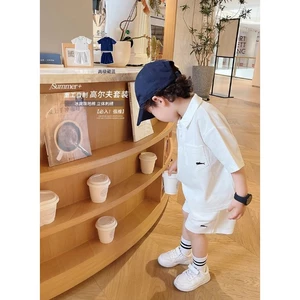 Bộ quần áo polo thêu hình cá mập chất vải thông hơi 3 màu cho bé đi học đi chơi size 13-33kg, quần áo trẻ em