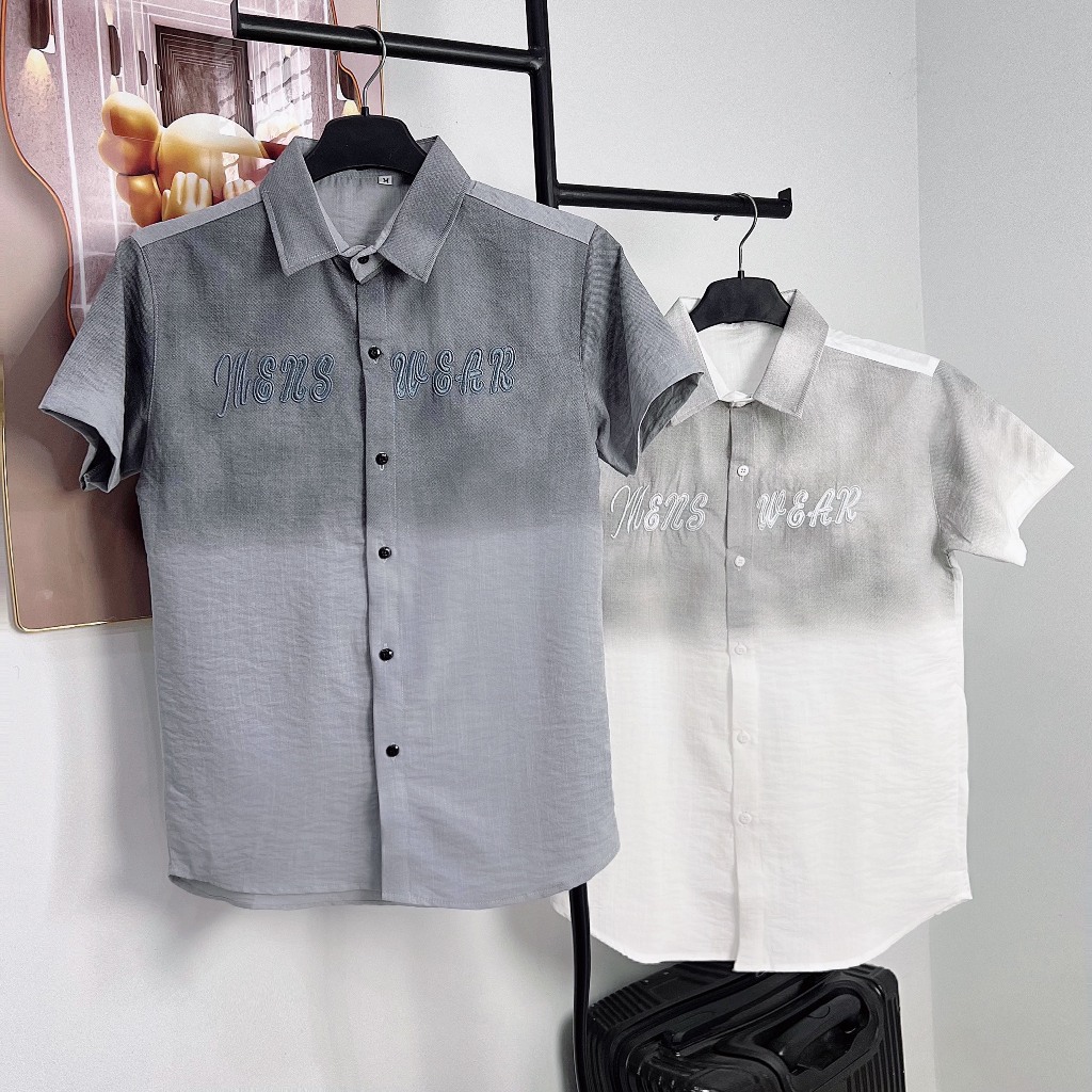 [iSMD.2] 45-90kg Sơ Mi Đũi, Tay Ngắn, Thêu Chữ, Slimfit, Loang, unisex, rẻ, đẹp, thời trang, bigsize
