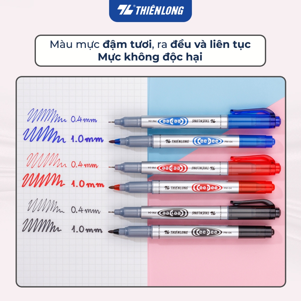 Ảnh Combo 5/10/20 Bút lông dầu 2 đầu Thiên Long PM-04 bám dính tốt - Bút dạ, viết bảng không xoá được 3