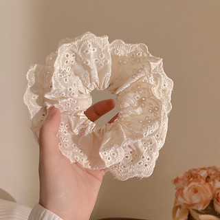Dây buộc tóc ren trắng vintage dây scrunchies màu kem thanh lịch dành cho nữ