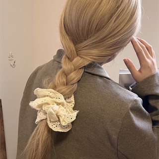 Dây buộc tóc ren trắng vintage dây scrunchies màu kem thanh lịch dành cho nữ