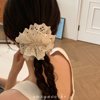 Dây buộc tóc ren trắng vintage dây scrunchies màu kem thanh lịch dành cho nữ