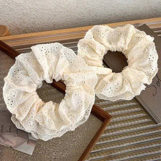 Dây buộc tóc ren trắng vintage dây scrunchies màu kem thanh lịch dành cho nữ
