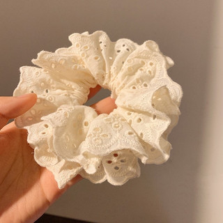 Dây buộc tóc ren trắng vintage dây scrunchies màu kem thanh lịch dành cho nữ