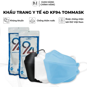 Thùng 300 cái khẩu trang y tế 4D KF94 Tommask, khẩu trang người lớn kháng khuẩn, thanh nẹp mũi, dây đeo co giãn, cao cấp