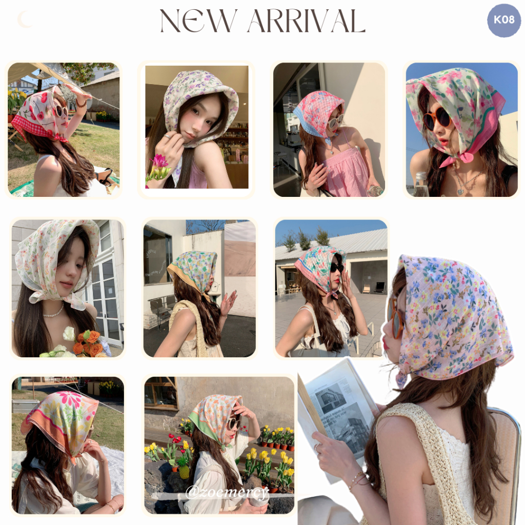 [SẴN]-58cm🍊Khăn Bandana vuông dùng để quàng cổ,trùm đầu,buộc tóc.thắt cùng túi,...phong cách đồng quê Pháp(K08)-P1