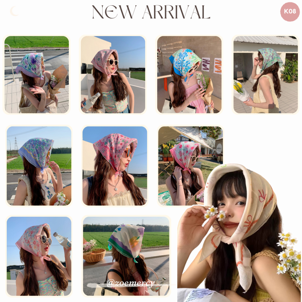 [SẴN]-58cm🍊Khăn Bandana vuông dùng để quàng cổ,trùm đầu,buộc tóc.thắt cùng túi,...phong cách đồng quê Pháp(K08)-P1