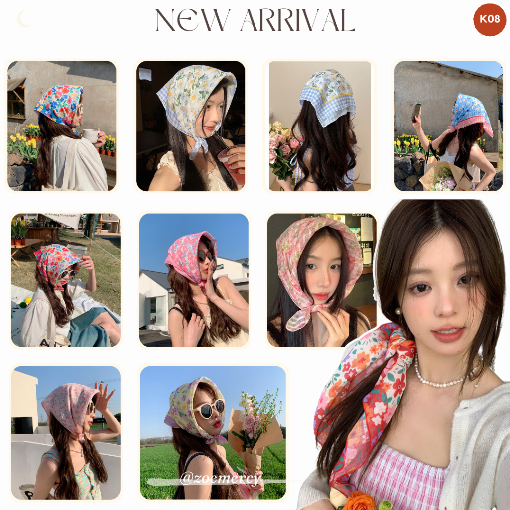 [SẴN]-58cm🍊Khăn Bandana vuông dùng để quàng cổ,trùm đầu,buộc tóc.thắt cùng túi,...phong cách đồng quê Pháp(K08)-P1