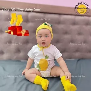 Sẵn Ship - Hỏa Tốc Set bộ bodysuit XOÀI VÀNG tặng kèm Mũ và tất Vàng cover ikii cho bé 5-13kg bé trai, bé gái Hàn Quốc