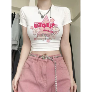 Áo Croptop Tay Ngắn TUANLECLOTHING In Hình Ngôi Sao Nổi Nhẹ Cổ Tròn Màu Trắng