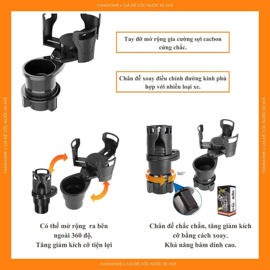 Xa Hang Thanh Ly - Giá Đỡ Cốc ĐTrên Xe Hơi Xoay 360 Độ° Khay Đựng Thức Ăn Có Thể Điều Chỉnh Xoay Tiện Dụng Cho Xe Hơi