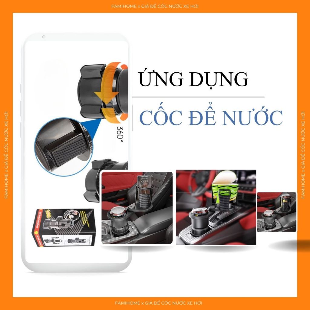 Xa Hang Thanh Ly - Giá Đỡ Cốc ĐTrên Xe Hơi Xoay 360 Độ° Khay Đựng Thức Ăn Có Thể Điều Chỉnh Xoay Tiện Dụng Cho Xe Hơi