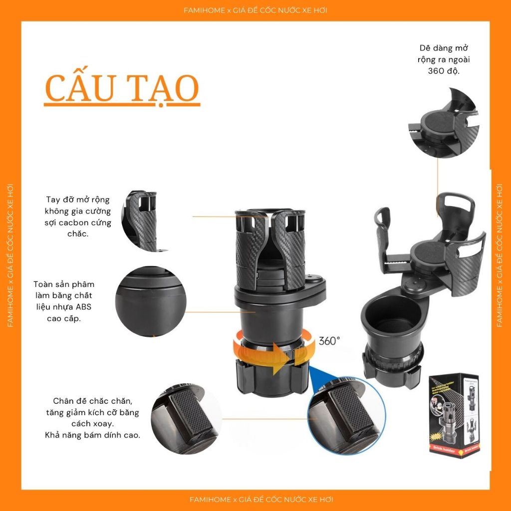 Xa Hang Thanh Ly - Giá Đỡ Cốc ĐTrên Xe Hơi Xoay 360 Độ° Khay Đựng Thức Ăn Có Thể Điều Chỉnh Xoay Tiện Dụng Cho Xe Hơi