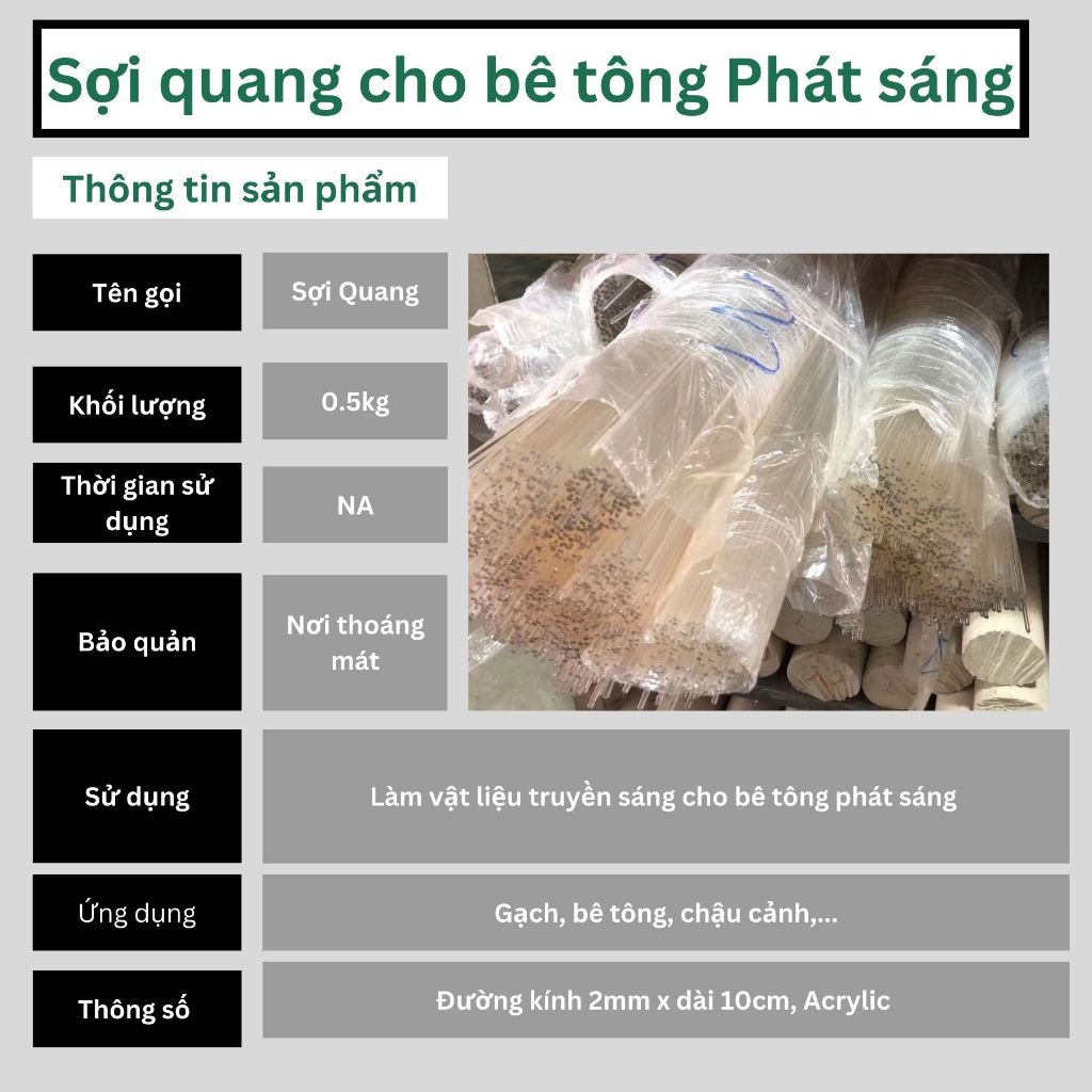 500 gam sợi quang dùng để làm bê tông truyền sáng