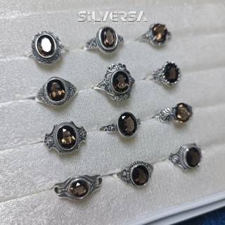 Nhẫn Thạch Anh Nâu Vàng, Nâu Khói Bạc 925 SILVERSA, Nhẫn Bạc Đ.á Tự Nhiên Hợp Mệnh Thổ Mệnh Kim