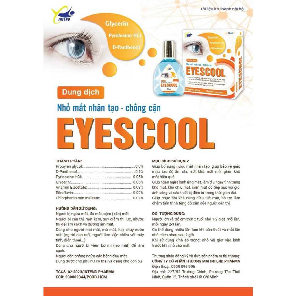 Nhỏ mắt nhân tạo Eyescool – Chống cận thị, Giảm khô mắt, mỏi mắt, đau mắt đỏ, phục hồi mắt