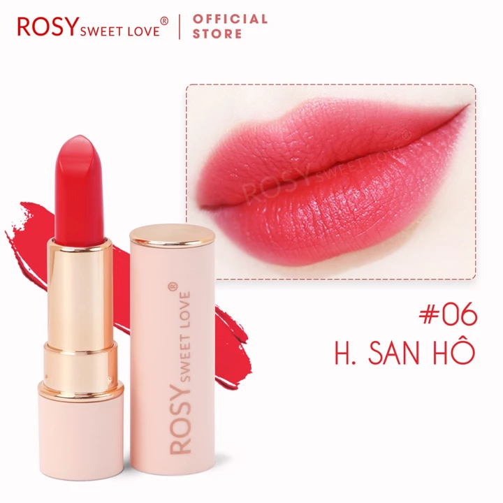 Son sáp lì ROSY SWEET LOVE, màu HỒNG SAN HÔ, son không chì, son mềm mịn, lâu trôi an toàn cho mẹ bầu
