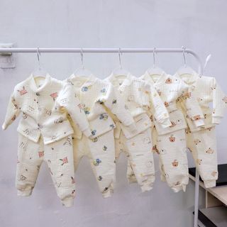 Bộ quần áo sơ sinh dài tay vải nỉ xốp chần bông Himom dày mềm mại cho bé trai bé gái 3-9kg