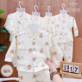 Bộ quần áo sơ sinh dài tay vải nỉ xốp chần bông Himom dày mềm mại cho bé trai bé gái 3-9kg