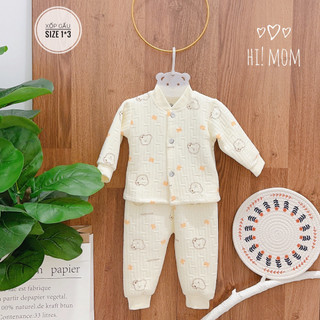 Bộ quần áo sơ sinh dài tay vải nỉ xốp chần bông Himom dày mềm mại cho bé trai bé gái 3-9kg