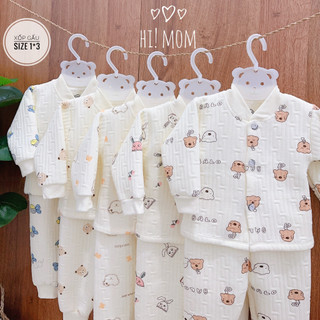 Bộ quần áo sơ sinh dài tay vải nỉ xốp chần bông Himom dày mềm mại cho bé trai bé gái 3-9kg
