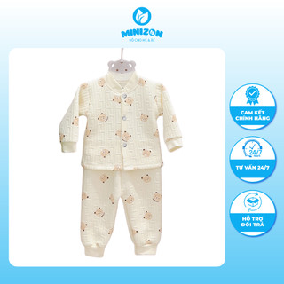 Bộ quần áo sơ sinh dài tay vải nỉ xốp chần bông Himom dày mềm mại cho bé trai bé gái 3-9kg