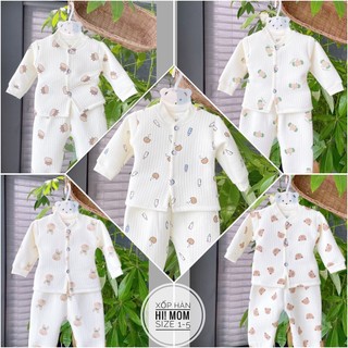 Bộ quần áo sơ sinh dài tay vải nỉ xốp chần bông Himom dày mềm mại cho bé trai bé gái 3-9kg