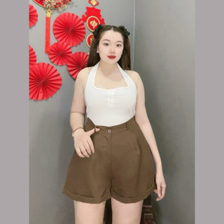 Quần đùi nữ bigsize lưng chun ống rộng lên line chuẩn form vải Fos dành cho Chubby Q28
