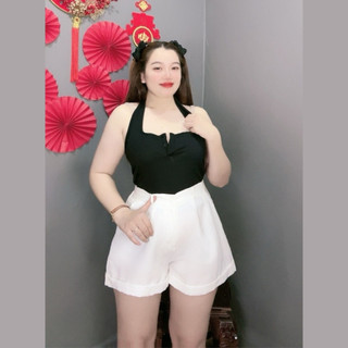 Quần đùi nữ bigsize lưng chun ống rộng lên line chuẩn form vải Fos dành cho Chubby Q28