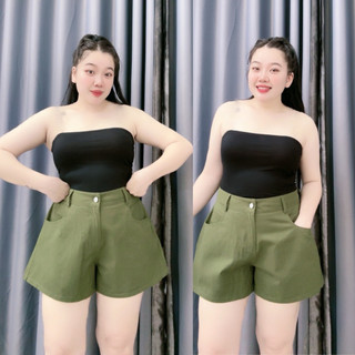 Quần đùi bigsize nữ ống rộng lưng cao có khuy cài thoải mái chất kaki đưng form nắng động Q502
