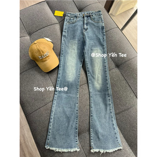 Quần jeans ống loe xanh bụi ống tua Yến Tee #1025