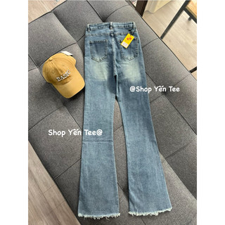 Quần jeans ống loe xanh bụi ống tua Yến Tee #1025