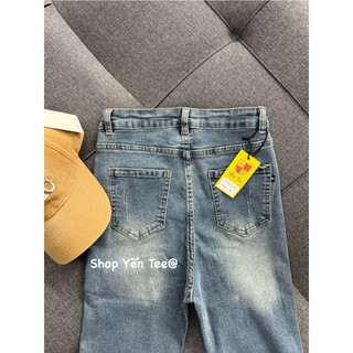 Quần jeans ống loe xanh bụi ống tua Yến Tee #1025