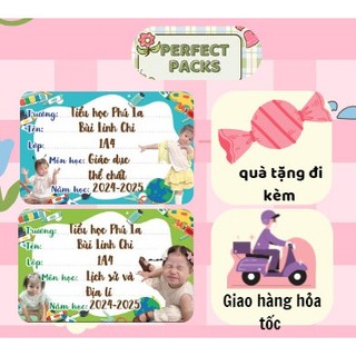 Nhãn vở cute, In sẵn tên + lớp học - Set nhãn bóc dán dễ dàng (Mẫu mới 2025)