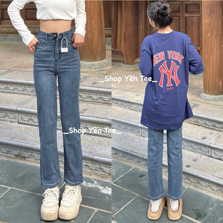 ( 35kg-65kg ) Quần jeans ống đứng nữ màu xanh lạ Yến Tee Shop , cạp 1 cúc dễ mặc #30009