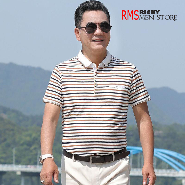 Áo Polo Nam Trung Niên Cao Cấp Cho Bố - Áo Thun Lạnh Kẻ Sọc Cao Cấp RMS
