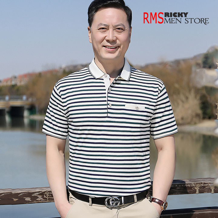 Áo Polo Nam Trung Niên Cao Cấp Cho Bố - Áo Thun Lạnh Kẻ Sọc Cao Cấp RMS