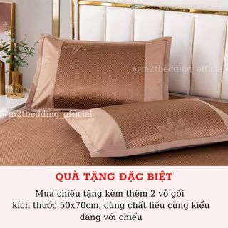 Chiếu mây lụa cao cấp M2T BEDDING mềm, mịn, mát, tặng kèm 2 vỏ gối nằm