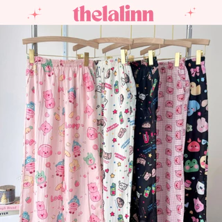 [ẢNH THẬT] Quần ngủ ống rộng dài chất đũi gân họa tiết dễ thương có bigsize. Quần dài ống suông